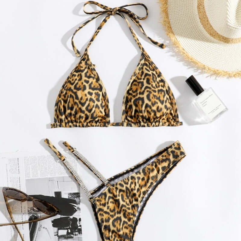 Leopard Print Split Front Thong Bikini