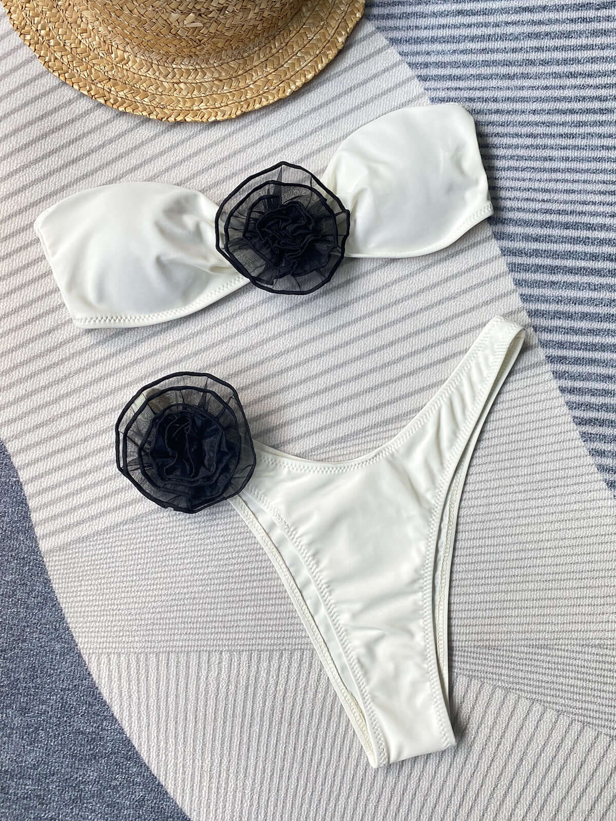 3D Rose Tube Top Thong Bikini