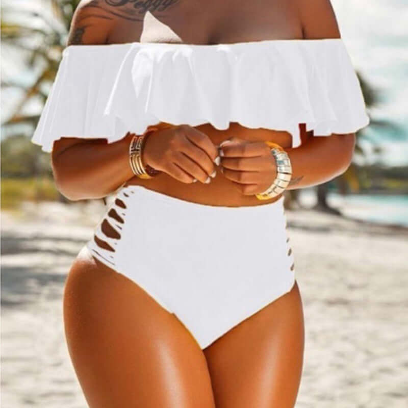 Off-shoulder Ruff Split Side Bikini