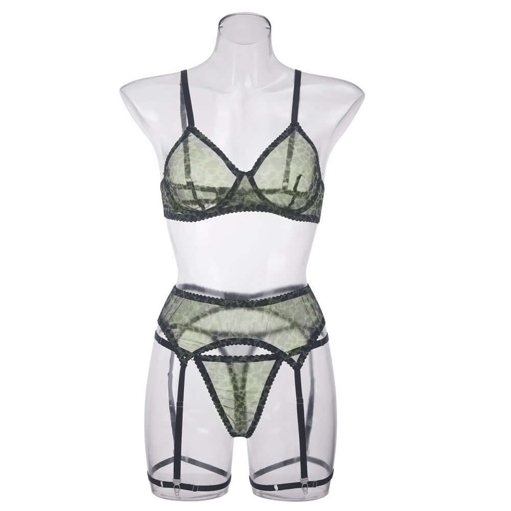 Green Mesh Leopard Print Set
