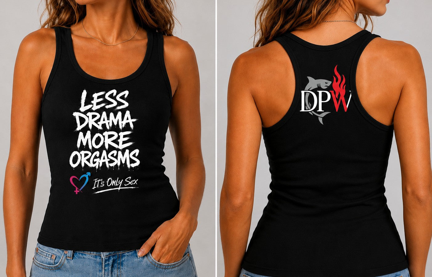 More Orgasms Jersey Racerback Tank New Drop