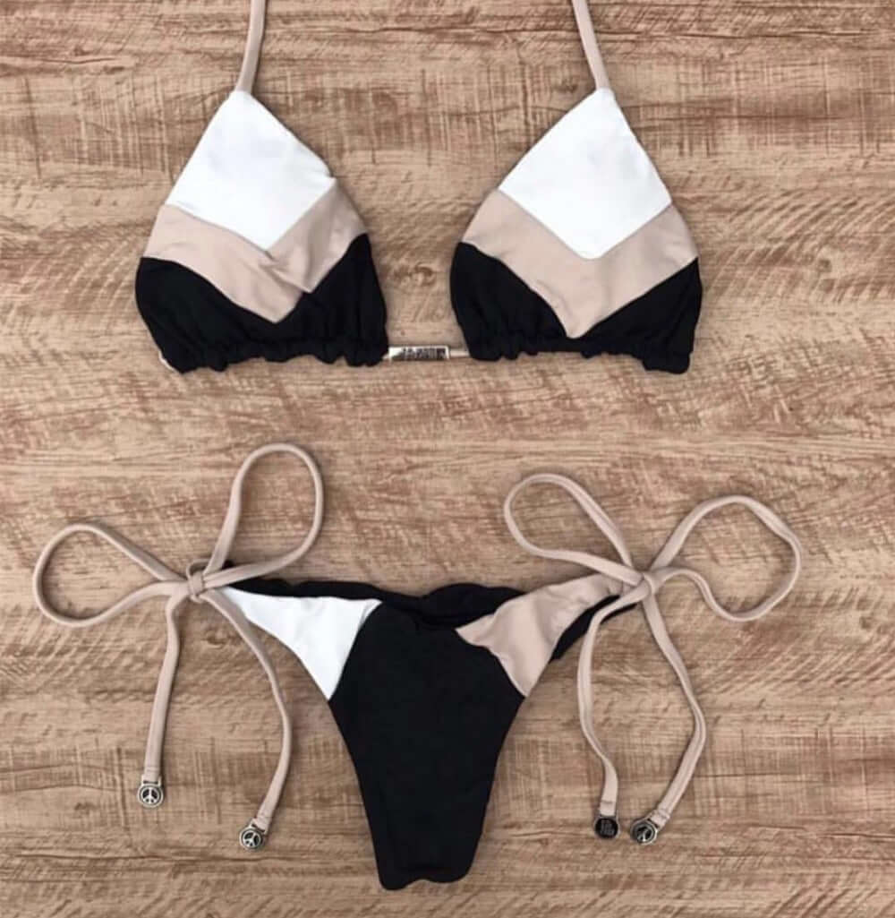 Vintage Triangle Tie Side Thong Bikini