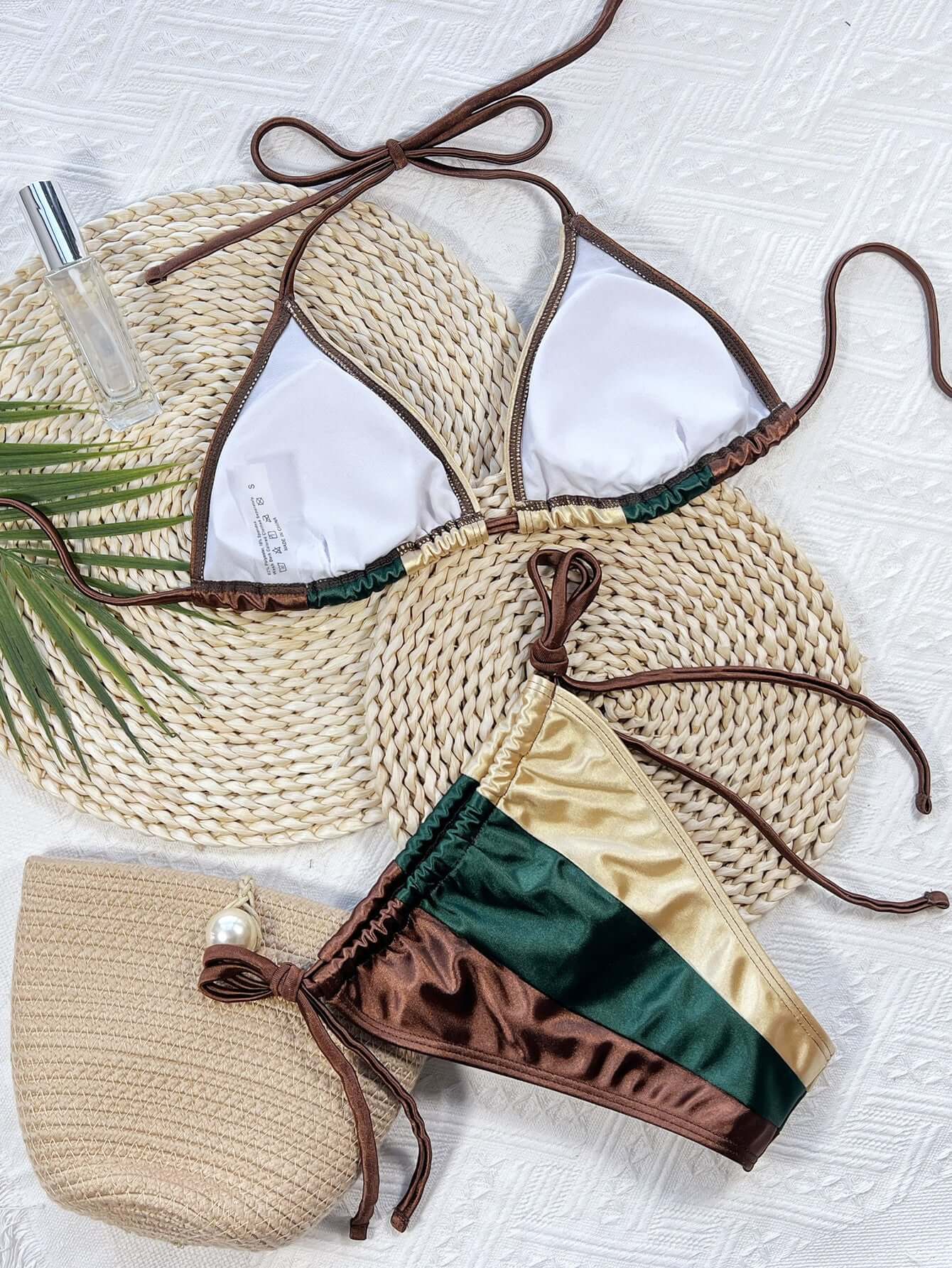 Tri-Color Scrunch Thong Bikini