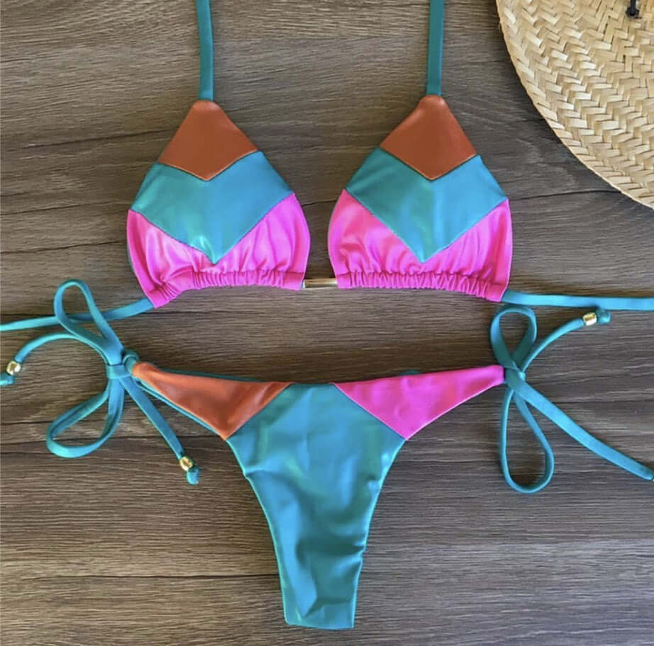 Vintage Triangle Tie Side Thong Bikini