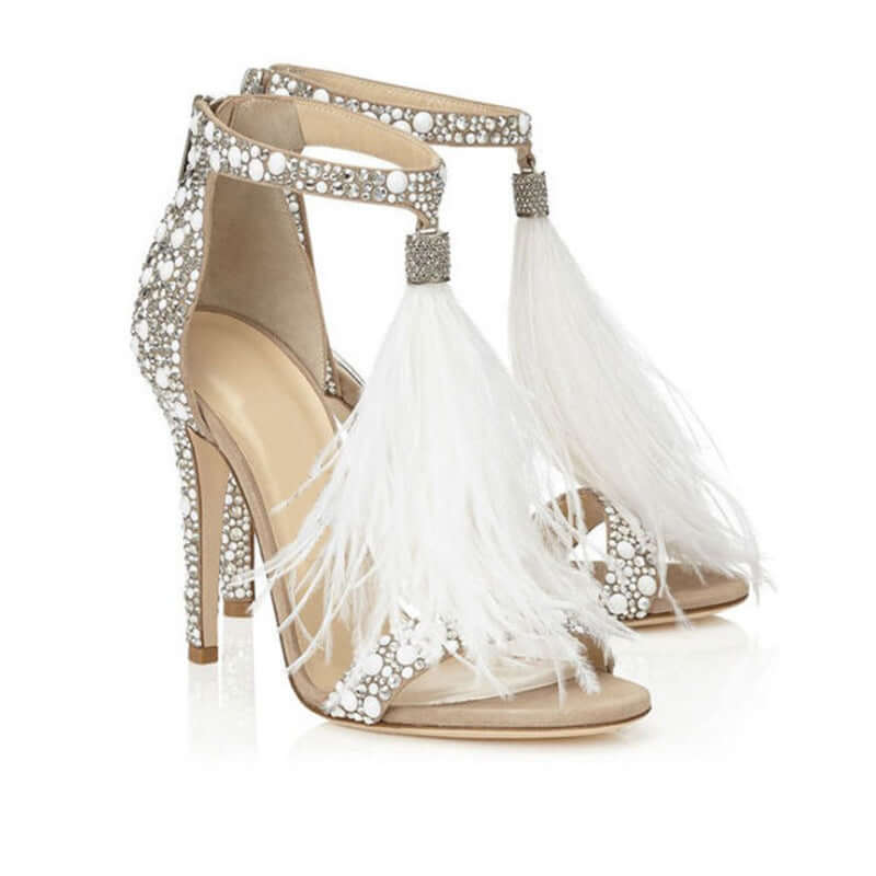 Feather Tassel Rhinestone Heels