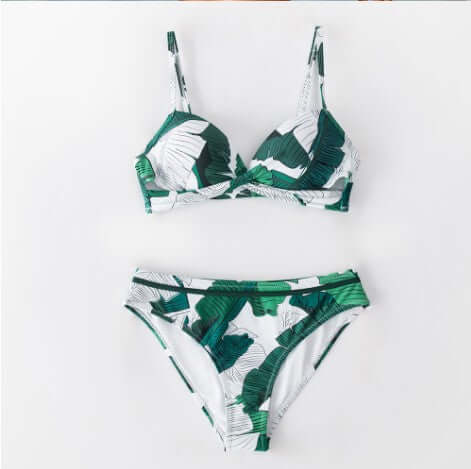 Sexy Thong Two-Piece Swimsuit Green/White