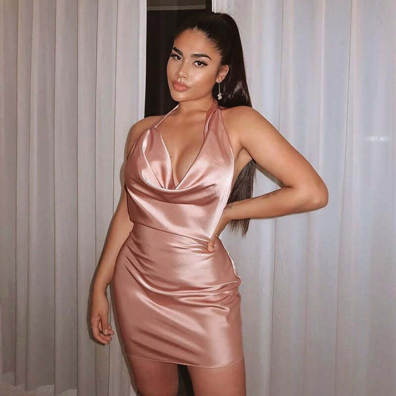 Satin V Neck Cocktail Dress