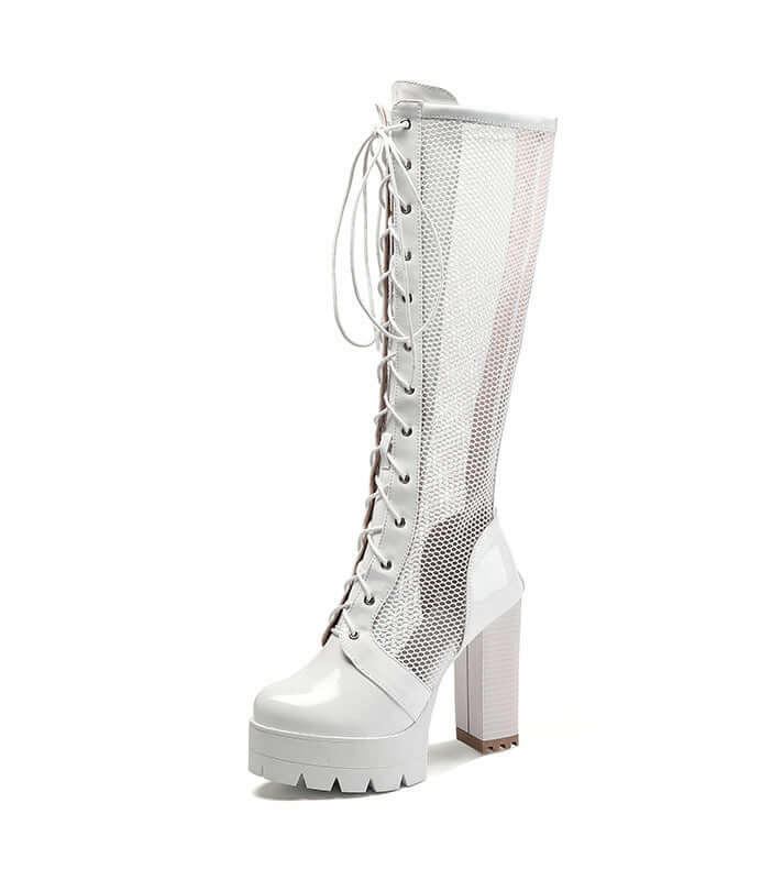 Leather Square Heel Mesh Platform