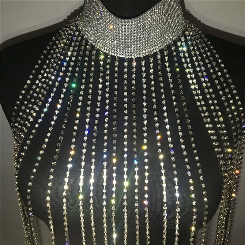 Rhinestone Tassel Neck Collar