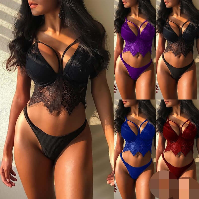 Deep V Lace Crop Set