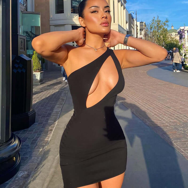 Open Bust Cross Shoulder Cocktail Dress