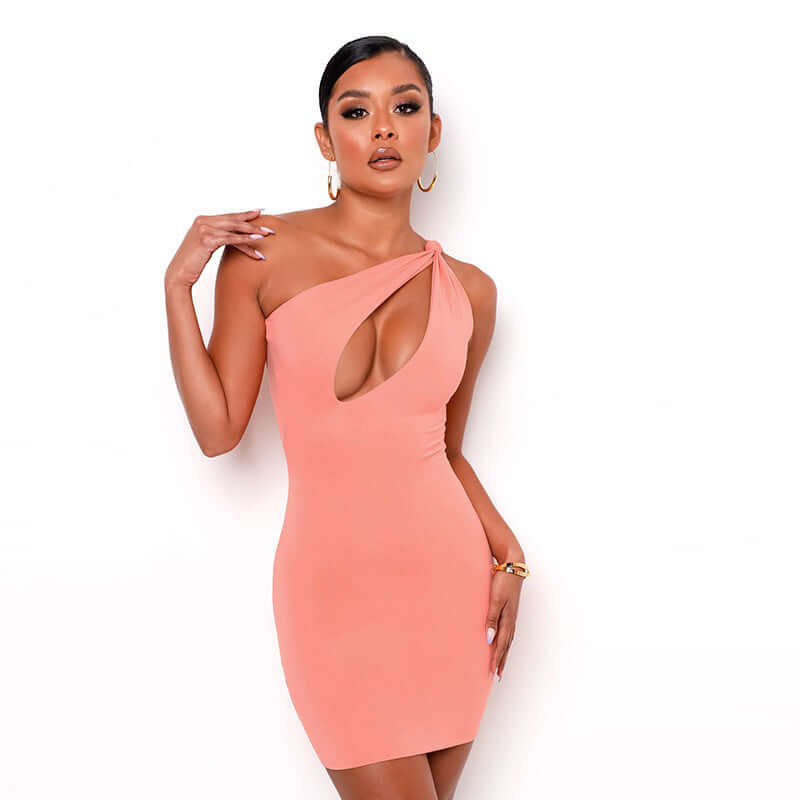 Open Bust Cross Shoulder Cocktail Dress