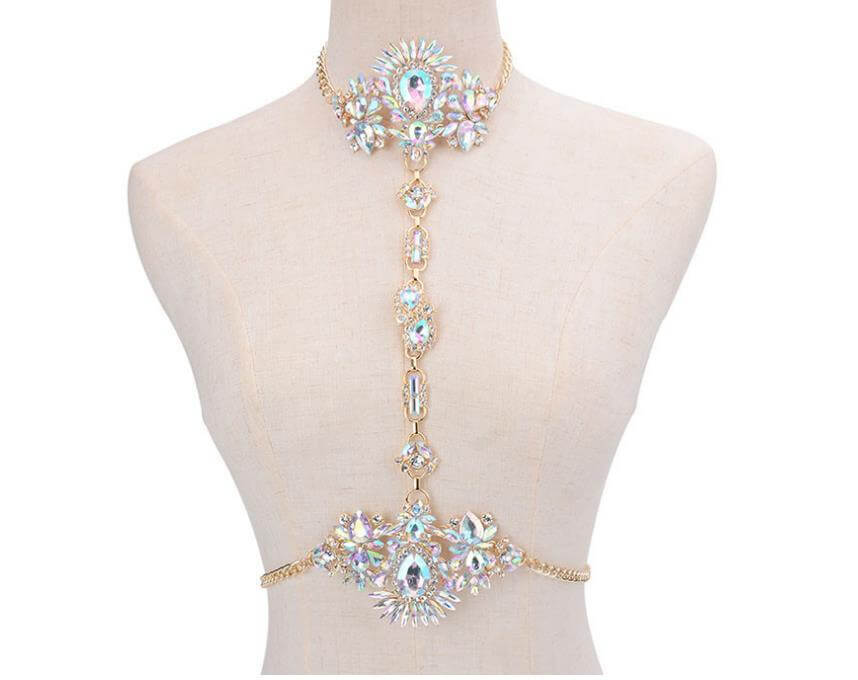 Stone and Rhinestone Collar Body Chain
