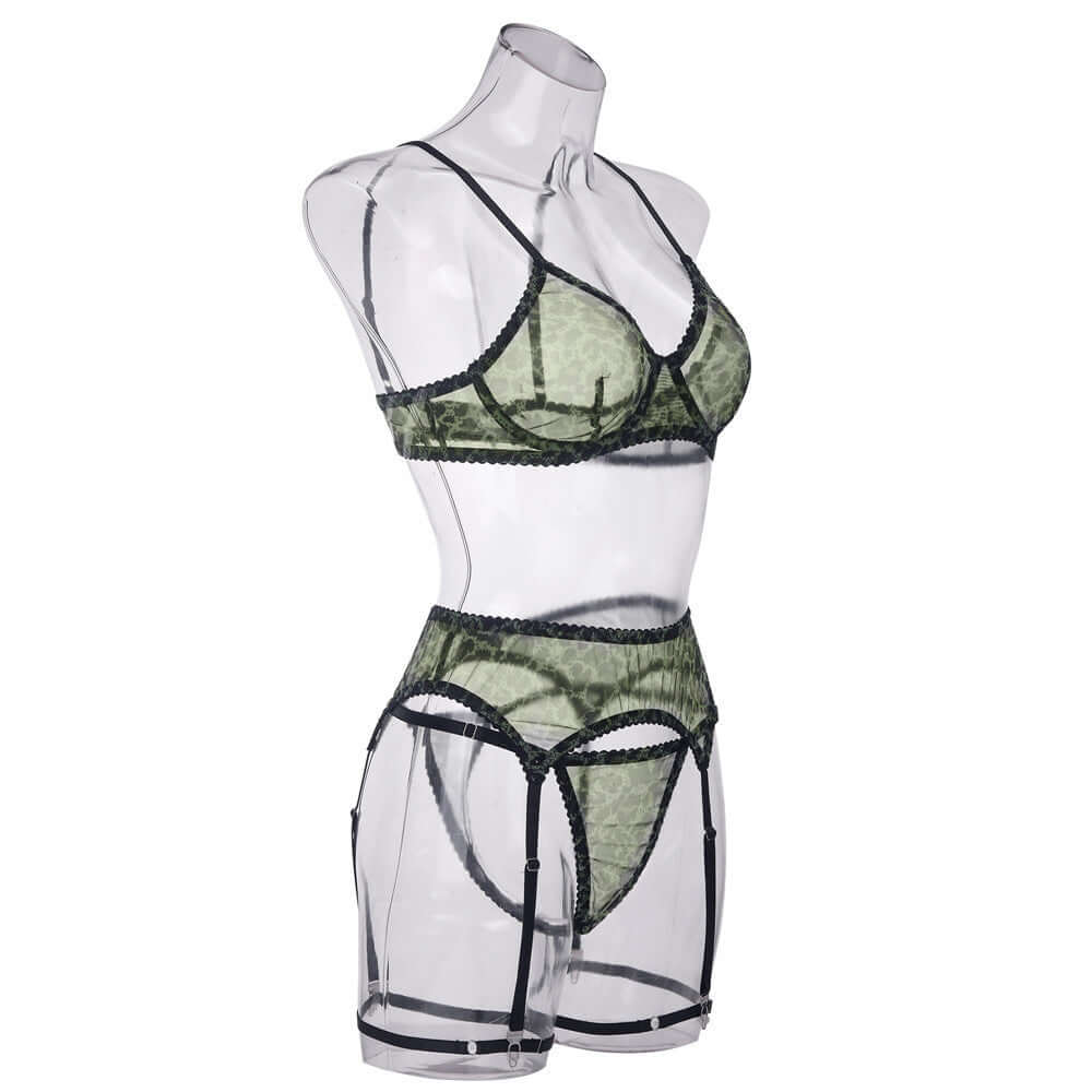 Green Mesh Leopard Print Set