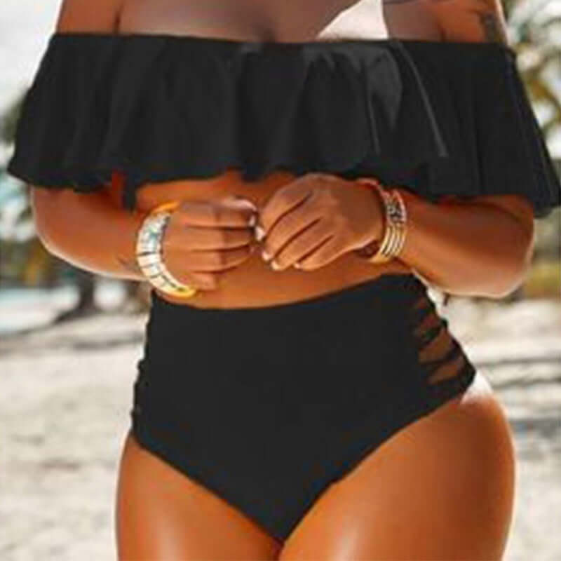 Off-shoulder Ruff Split Side Bikini