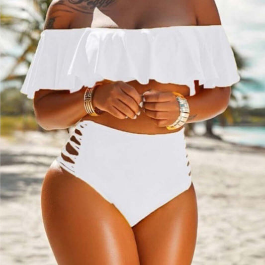 Off-shoulder Ruff Split Side Bikini