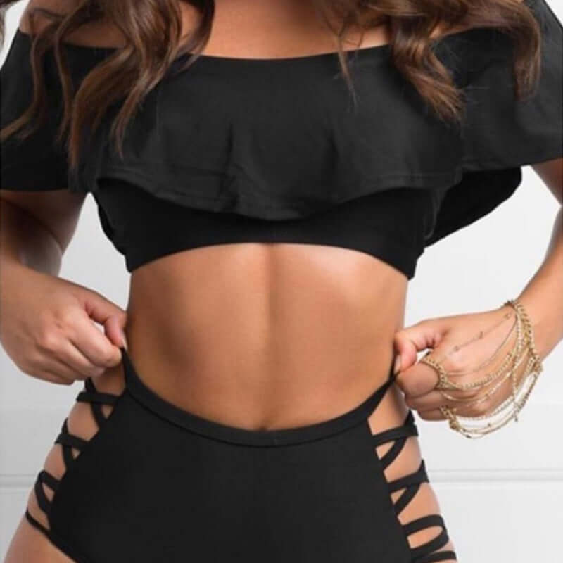 Off-shoulder Ruff Split Side Bikini