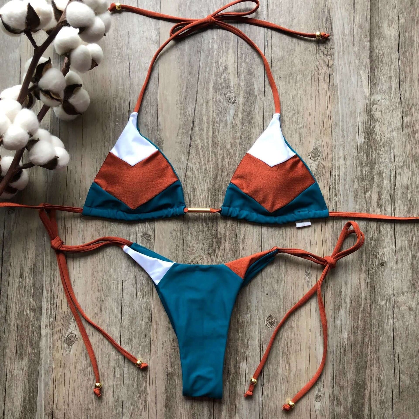 Vintage Triangle Tie Side Thong Bikini