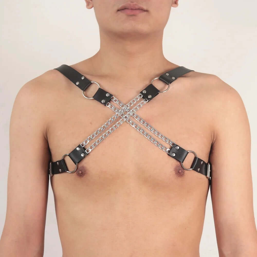 Men's Bondage Leather Chain Harness