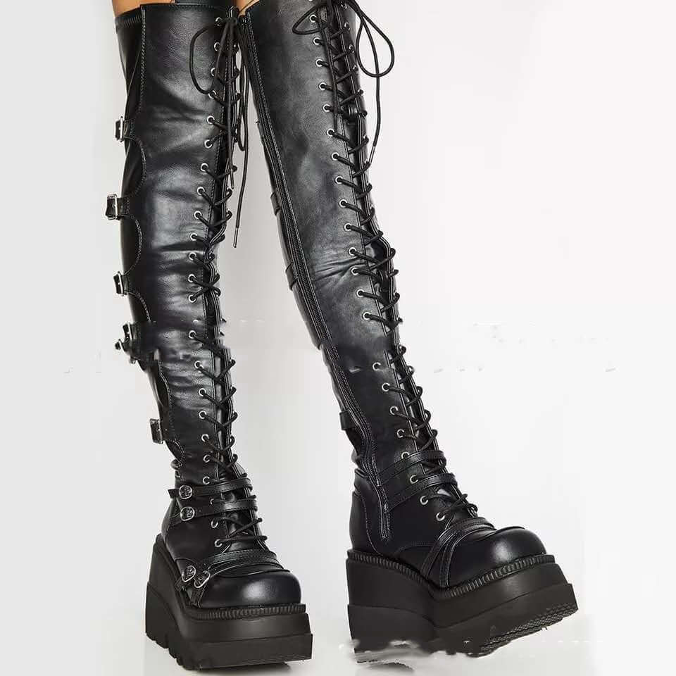 Knee High Lace Up Platform Boots