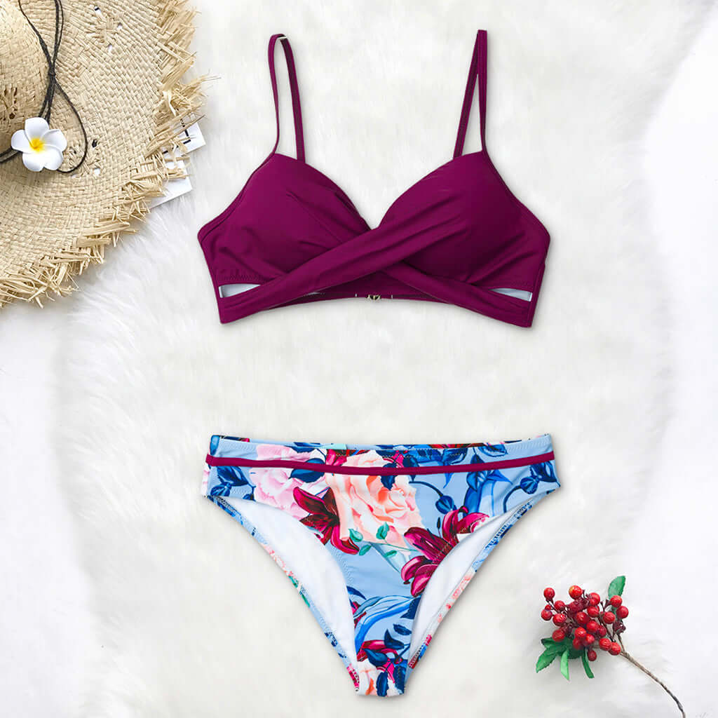Crossed Top Cheeky Floral Bikini