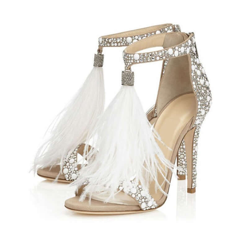 Feather Tassel Rhinestone Heels