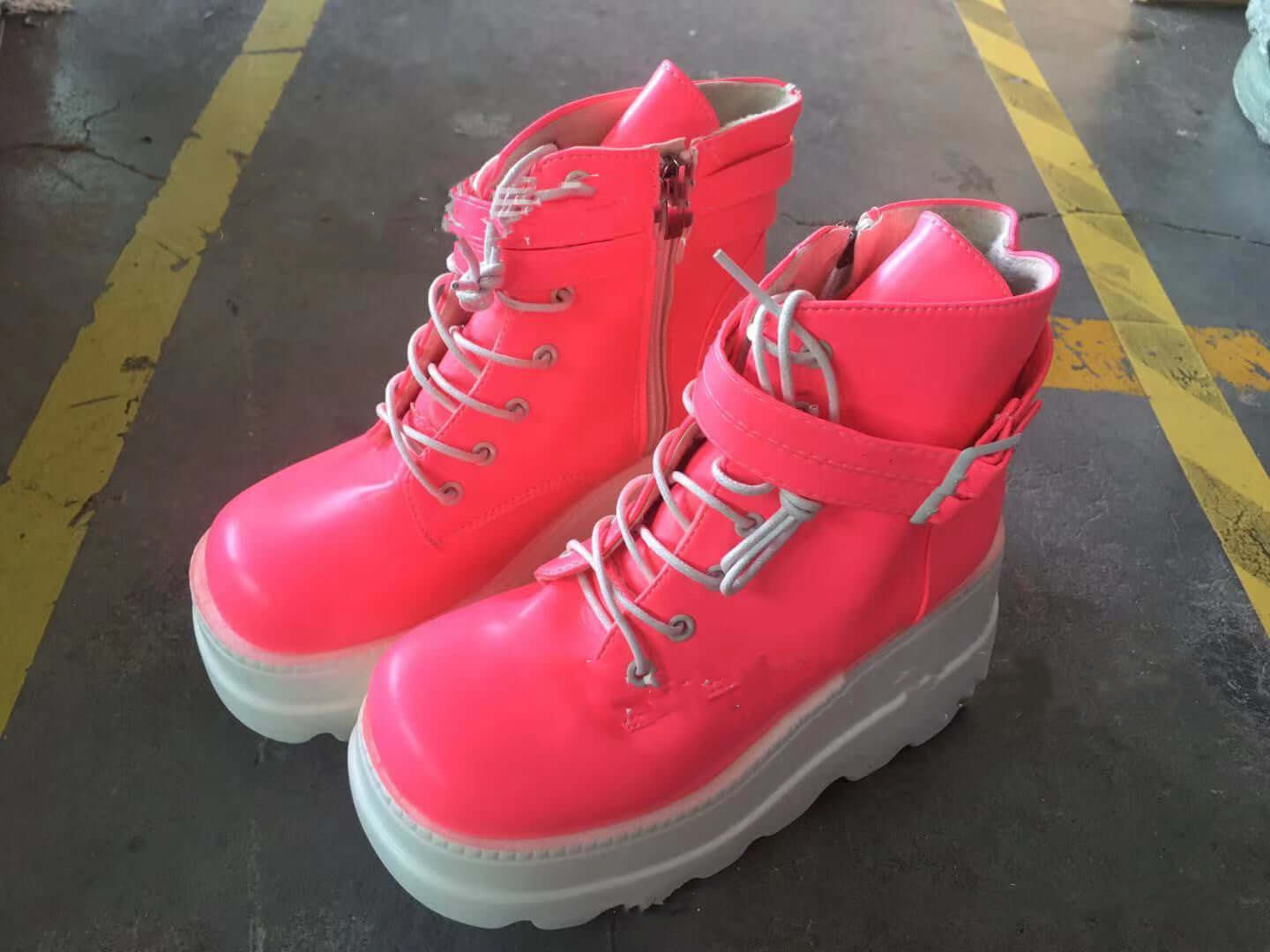Pink on White Wedge Ankle Boots