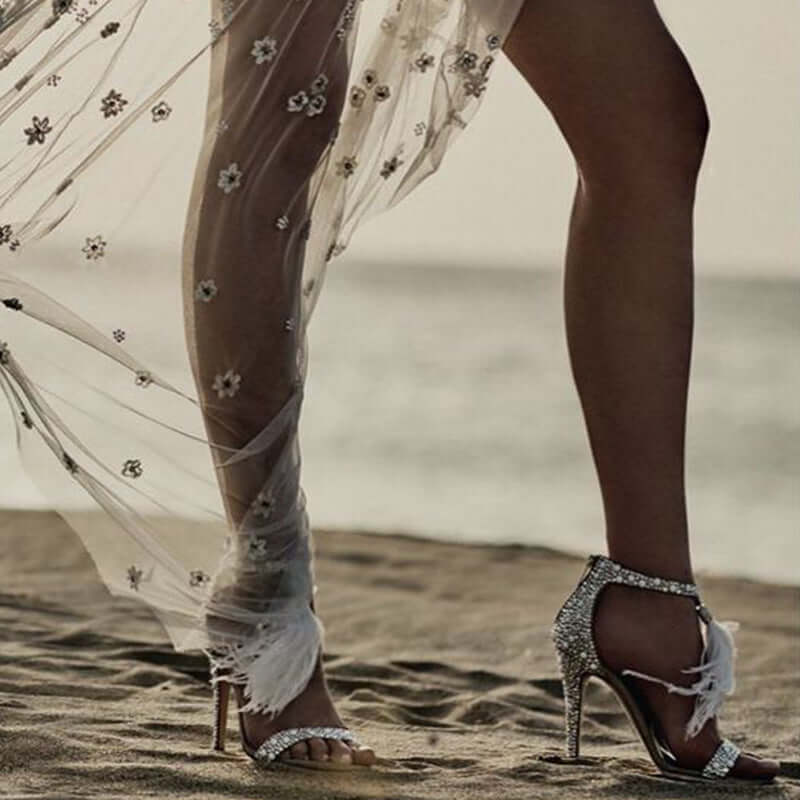 Feather Tassel Rhinestone Heels