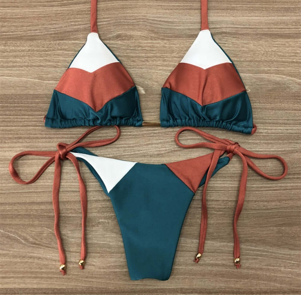 Vintage Triangle Tie Side Thong Bikini
