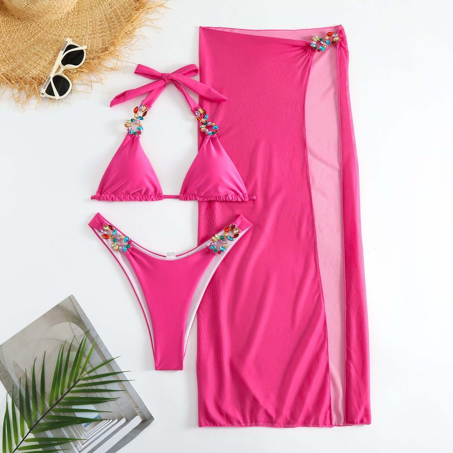 Multi Stone Three Piece Cheeky Bikini