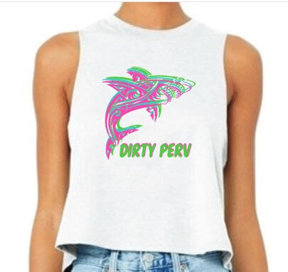 3D Multi Color Dirty Perv Shark Racerback Cropped Tank