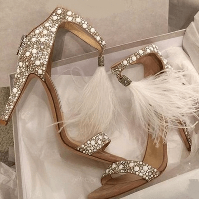 Feather Tassel Rhinestone Heels