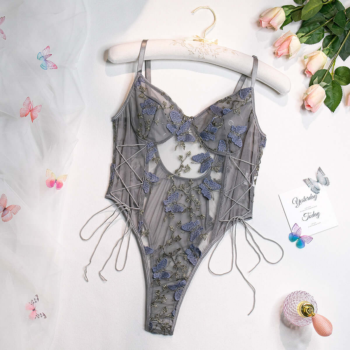 Embroidered Butterfly Fantasies Bodysuit