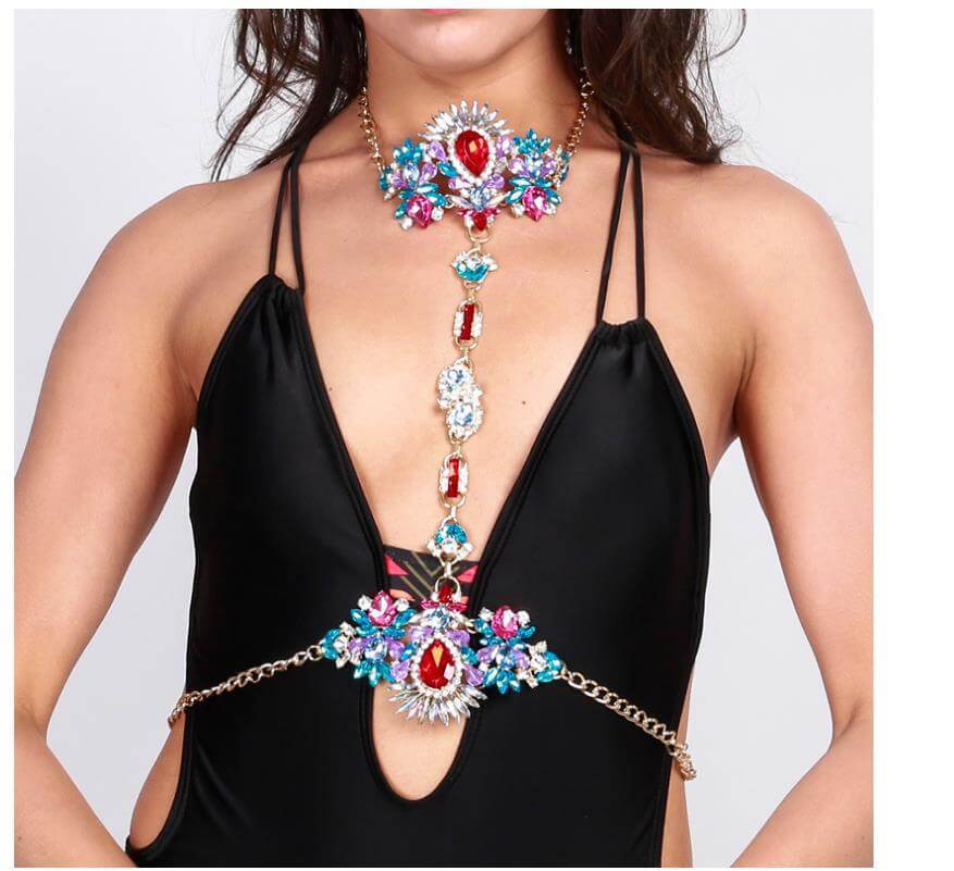 Stone and Rhinestone Collar Body Chain