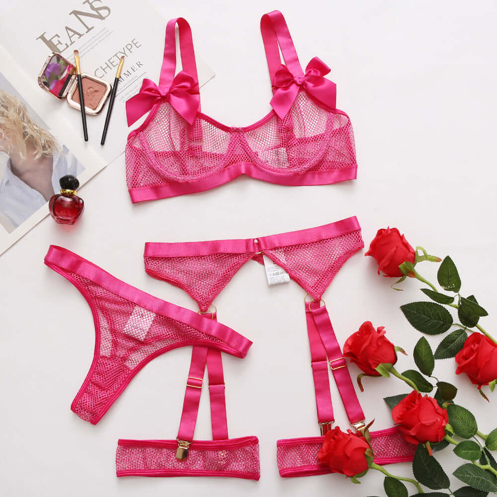 Bow Tie Strappy Neon Mesh Set