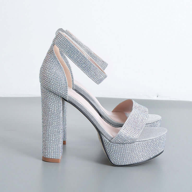 Block Rhinestone Heels