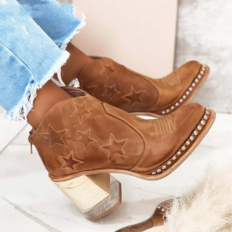 Western Heeled Ankle Cowboy Boots