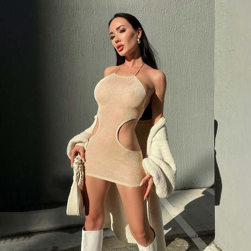 Cut Side Mesh Cocktail Dress