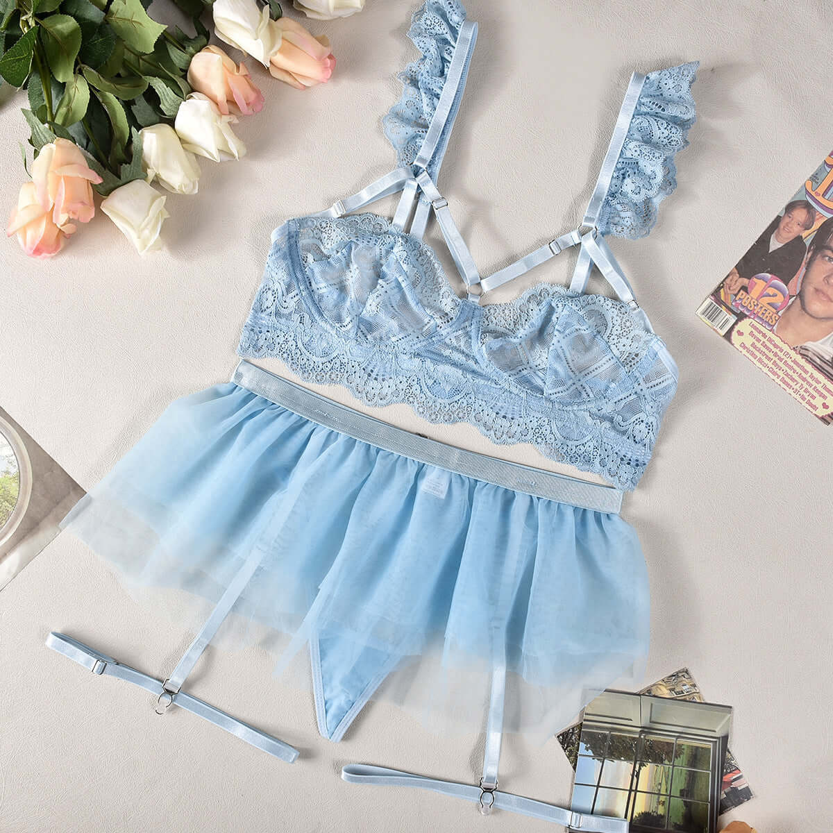 Princess Draping Lace Tulle Skirt Four-piece Set