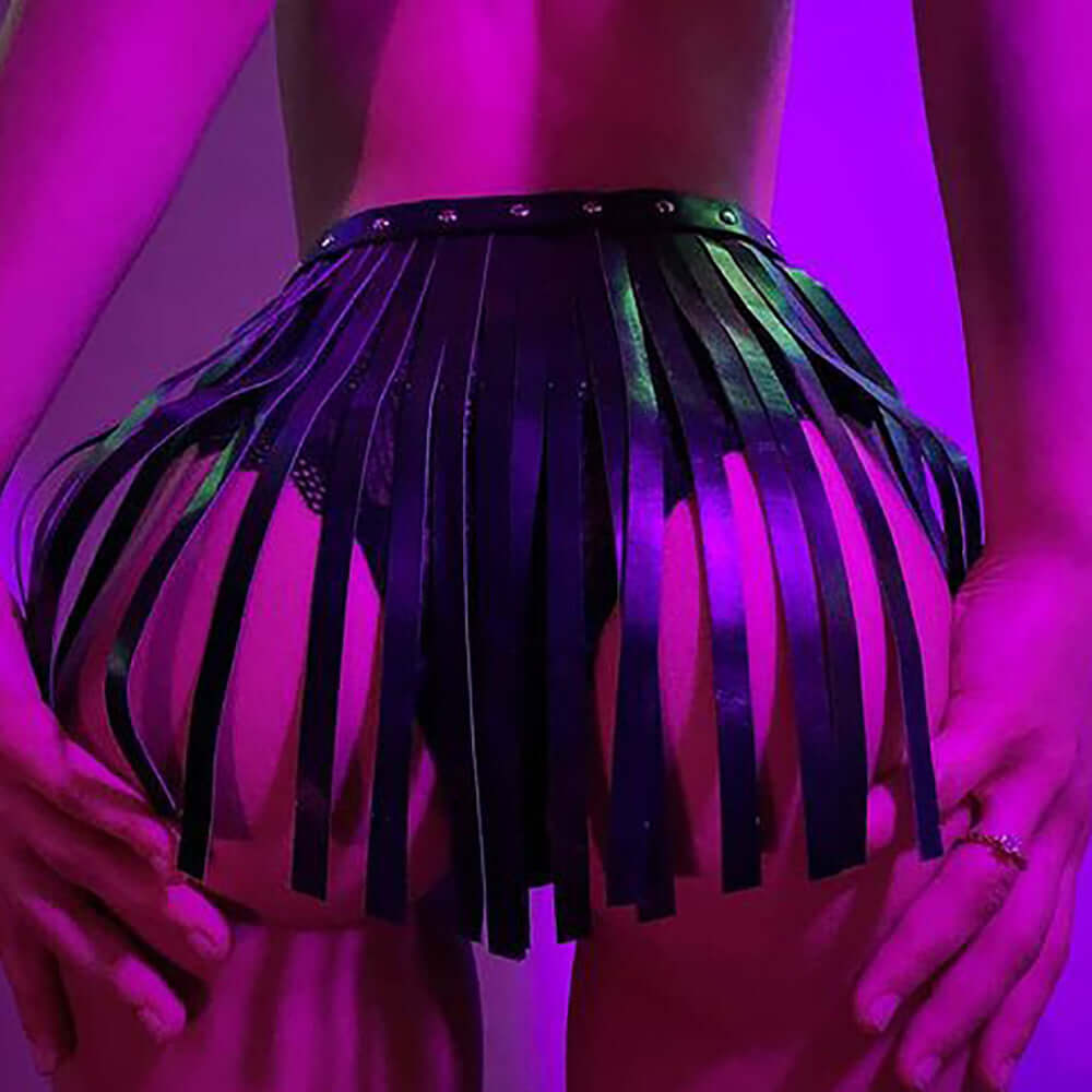 Studded Leather Belt Fringe Skirt