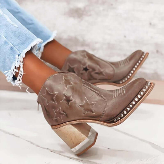 Western Heeled Ankle Cowboy Boots