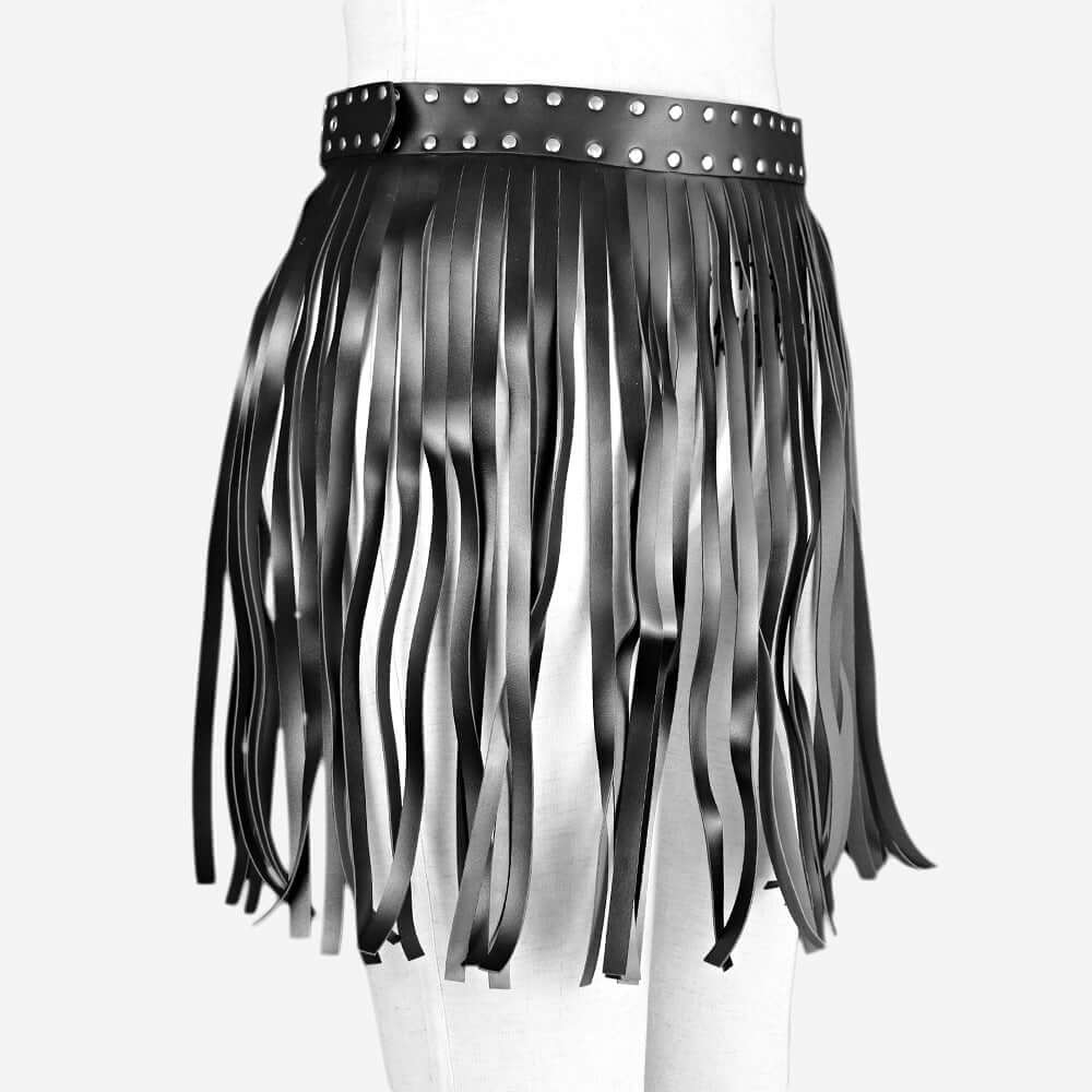 Studded Leather Belt Fringe Skirt
