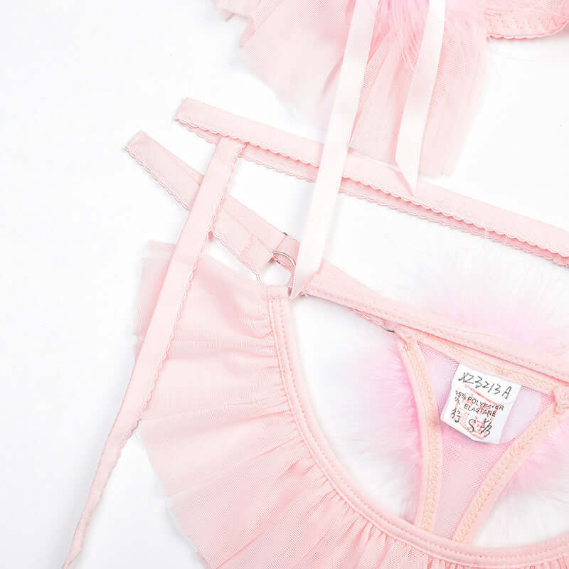 Pink Pleated Mesh Lingerie Set