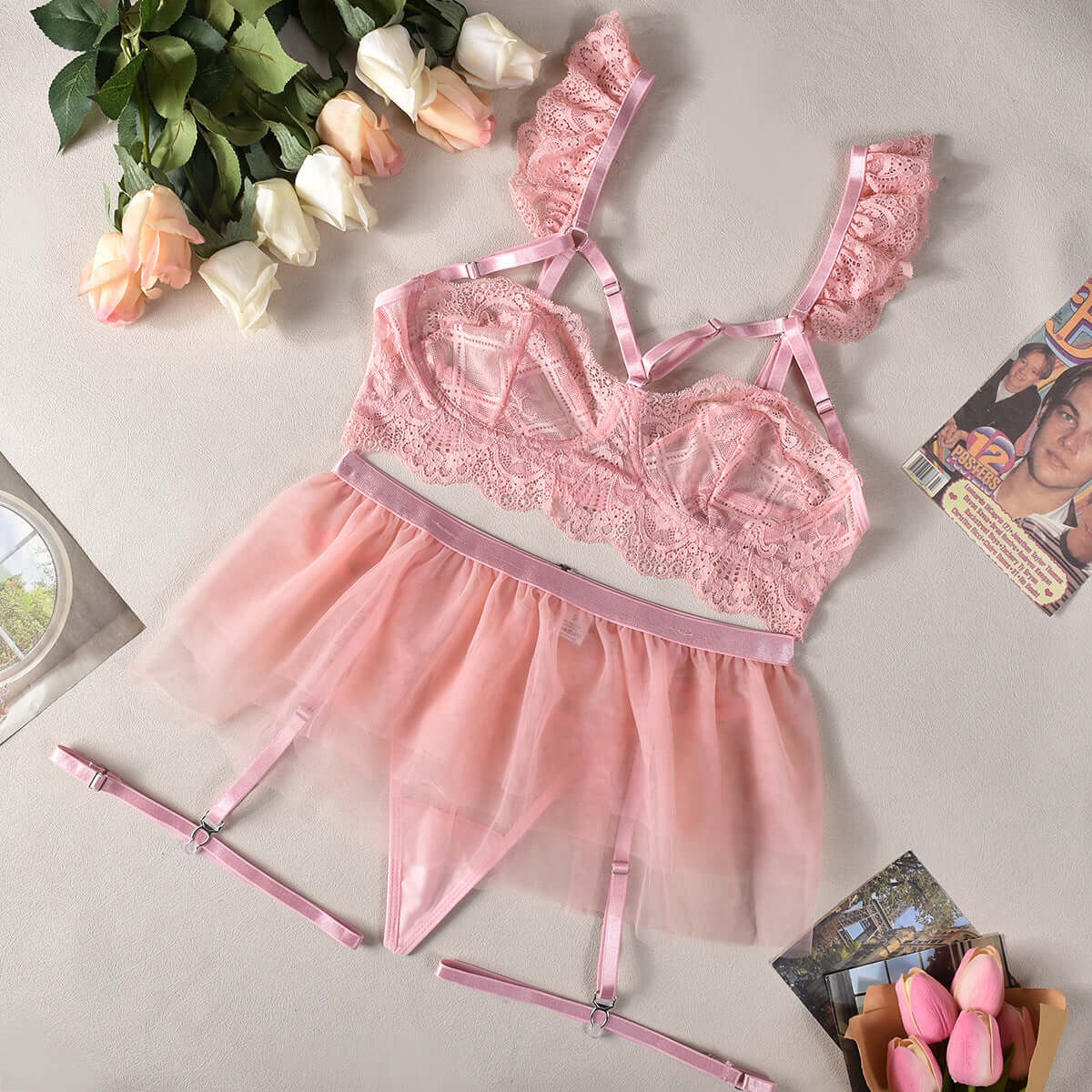 Princess Draping Lace Tulle Skirt Four-piece Set