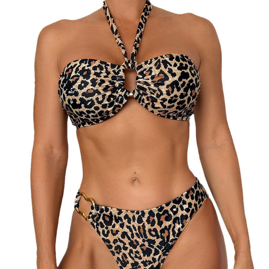 Leopard Halter Tube Top Cheeky Bikini