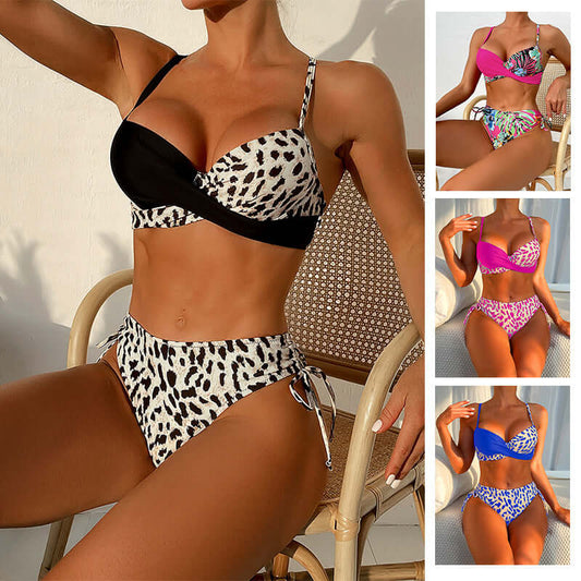 Solid Mash Up High Waist Cheeky Bikini in black leopard print, showcasing sexy swimwear for confidence and style.
