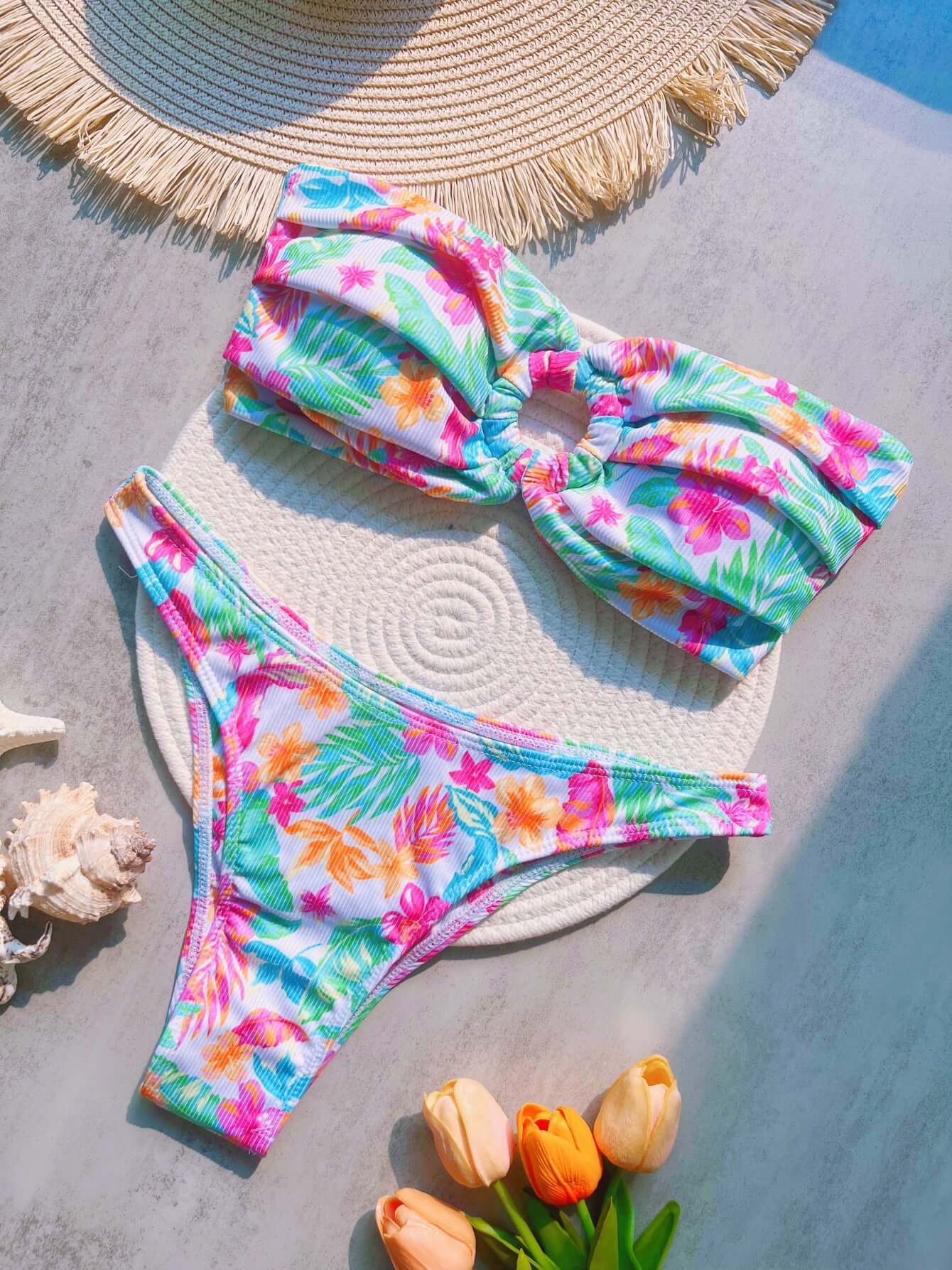 Tropical Neons Strapless Cheeky Bikini