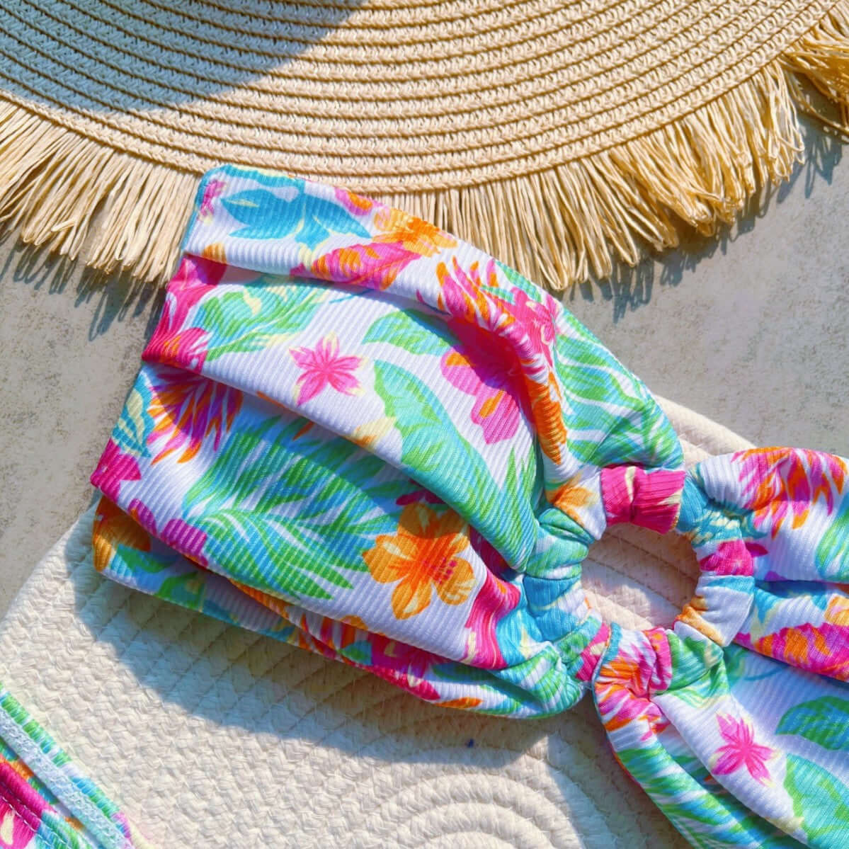 Tropical Neons Strapless Cheeky Bikini