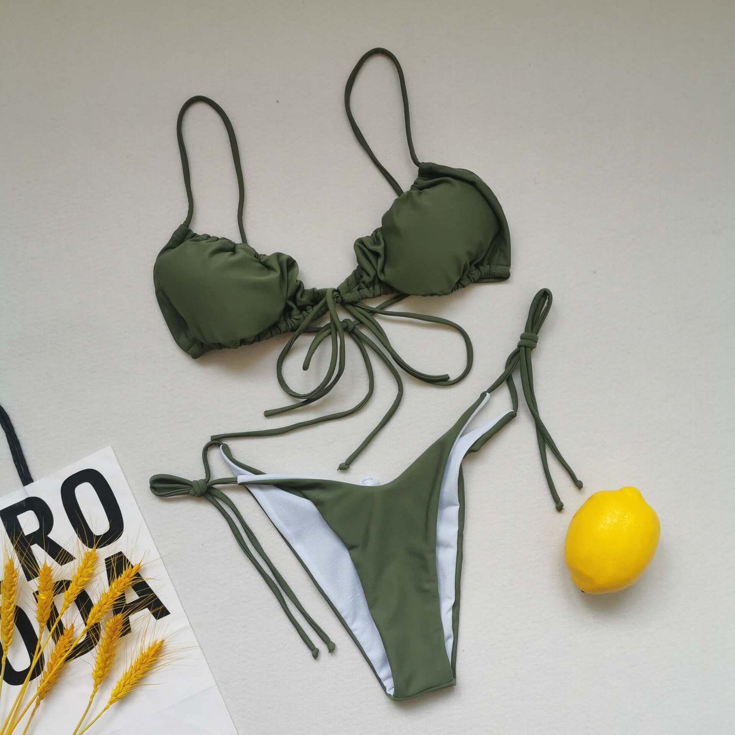 Three Point Drawstring Thong Bikini