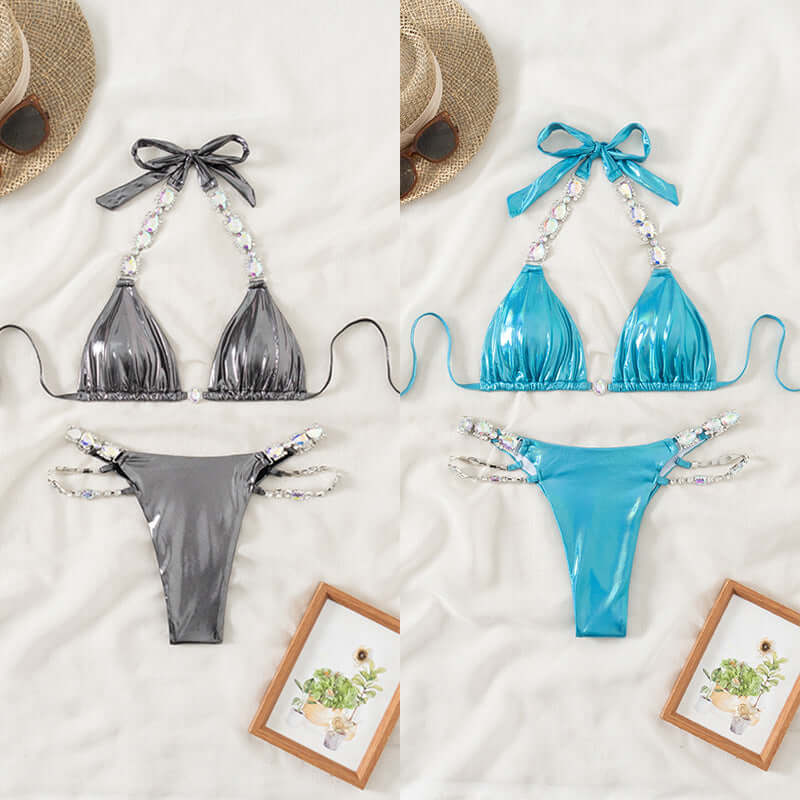 Metallic Diamond Cheeky Split Bikini